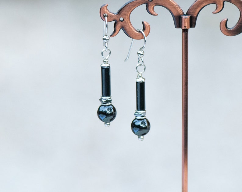 Grey Earrings Gray Natural Stone Earrings Protection Stones Hematite Earrings Healing Stones 925 Sterling Silver Neutral Tone Earrings