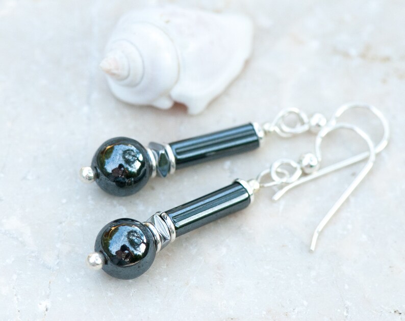 Grey Earrings Gray Natural Stone Earrings Protection Stones Hematite Earrings Healing Stones 925 Sterling Silver Neutral Tone Earrings
