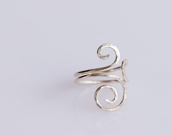 Hammered Sterling Silver Adjustable Ring, Aries Ring, Middle Finger, Thumb Ring, Swirl Design Ring, Knuckle Ring, Sign of the Ram