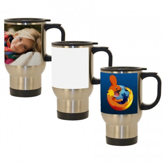Personalized Custom Stainless Steel 14 oz Silver Travel Mug (White Panel)