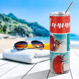 Custom Photo Skinny Tumbler 20oz White Stainless Steel