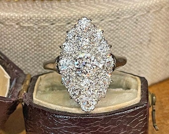 Anello marchesa antico edoardiano con diamanti, platino, misura 6,75