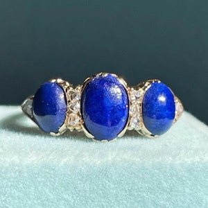 Victorian Lapis Lazuli and Diamond Ring in 18 Karat Gold Size 8
