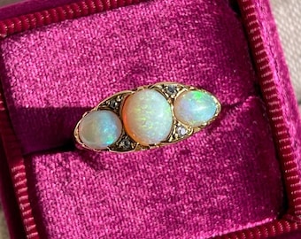 Edwardian Opal Diamond Ring 18k Gold Dated 1901