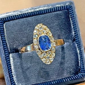 Victorian Navette Sapphire Diamond Cluster Ring Size 9