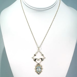 Art Nouveau 5ct Aquamarine Pearl Necklace Gold MB and Co