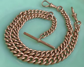 Victorian 9K Gold Curb Link Watch Chain Necklace