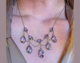 Antique Edwardian Amethyst Drop Necklace in Silver Gilt