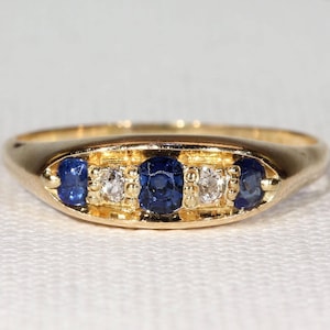 Antique Edwardian Sapphire Diamond Ring in 18k Gold Hallmarked 1912
