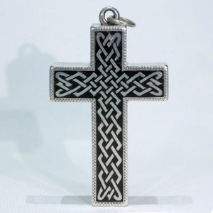 Victorian Celtic Black Enamel Silver Cross Pendant