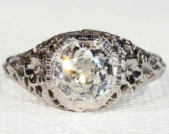 Vintage Art Deco Diamond Solitaire Ring 1.02ct Size 6.75