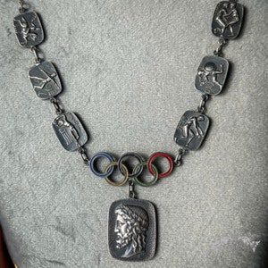 1940's Olympic Silver Enameled Panel Necklace 18"