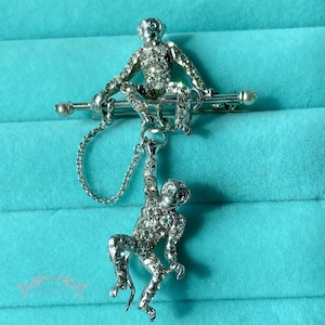 Art Deco Paste Silver Monkey Brooch