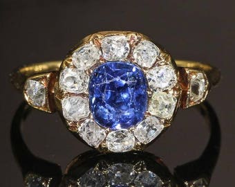 Victorian Sapphire Diamond Cluster Ring