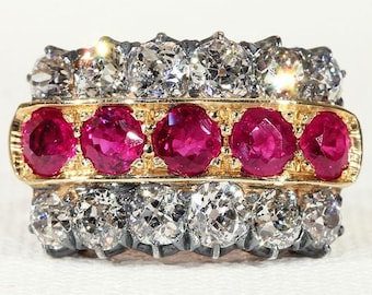 Antique Victorian Diamond and Ruby Ring Size 7.25