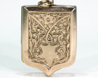 Victorian Engraved Shield Shaped Locket 9k Gold B&F