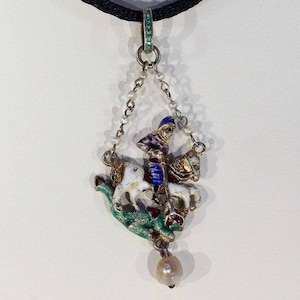 Austro-Hungarian George and the Dragon Pendant Silver Peal Enamel