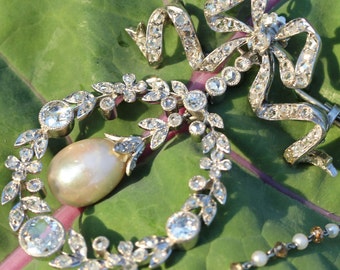 Edwardian Diamond, Pearl and Platinum Pendant Brooch, Garland Era Convertible