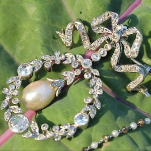 Edwardian Diamond, Pearl and Platinum Pendant Brooch, Garland Era Convertible image 1