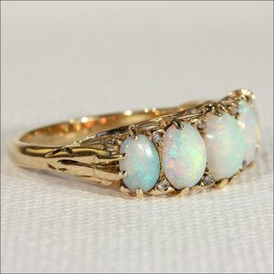 Antique Opal 5 Stone Ring With Rose Cut Diamonds in 18k Gold - Etsy