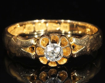 Antique Victorian Diamond Solitaire Ring in 18k Gold, Hallmarked Chester 1895