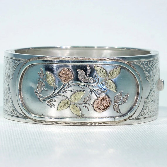 Antique Victorian Silver Bangle, Inscribed 1881 - image 1