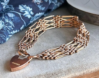 Antique Victorian Gold Heart Gate Link Bracelet c. 1900