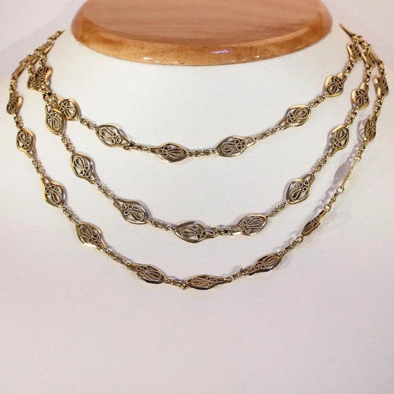 Antique French 47 inch Gold Chain Long Guard - image 2