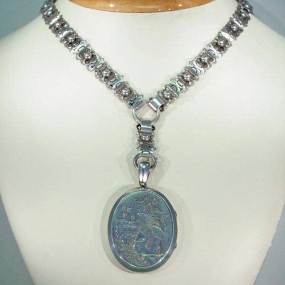 Antique Victorian Silver Collar and Locket Necklac