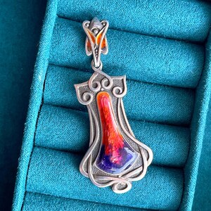 Fiery Arts and Crafts Enamel Pendant in Silver, Circa 1910, England