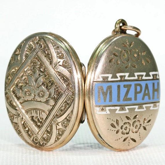 Antique Victorian Enamel Mizpah Locket 9k Gold - image 4