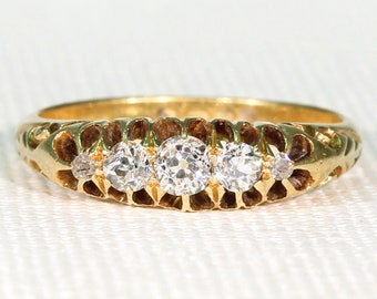 Edwardian 5 Stone Diamond Ring in 18k Gold Size 6.5