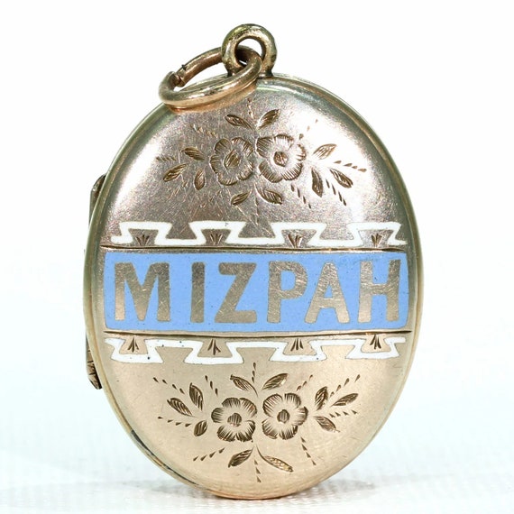 Antique Victorian Enamel Mizpah Locket 9k Gold - image 1