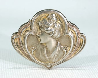 Jugendstil Jugendstil Brosche Silber Frau im Profil
