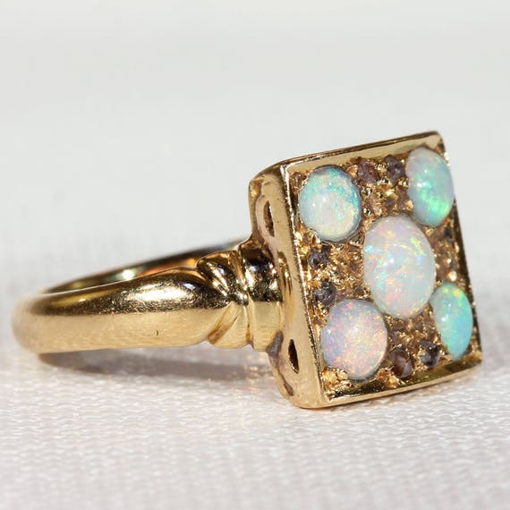 Art Deco Opal Diamond Gold Ring - image 1