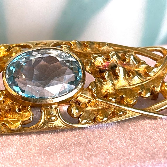 Antique French Art Nouveau Aquamarine and Gold Br… - image 2