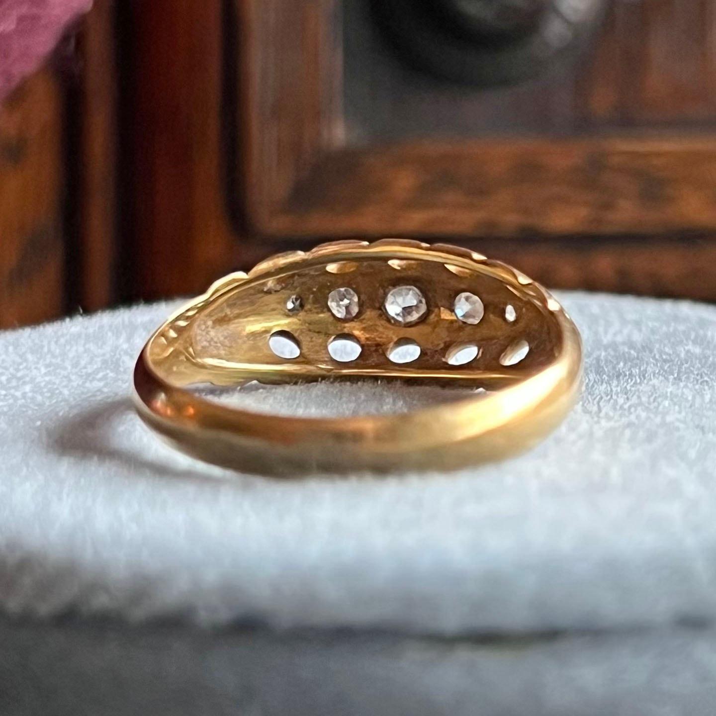 Antique Edwardian 18 Karat Gold Five Stone Diamond Boat Ring