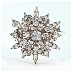 Victorian Starburst Diamond Pendant Brooch 3cttw 15k Gold Silver Set