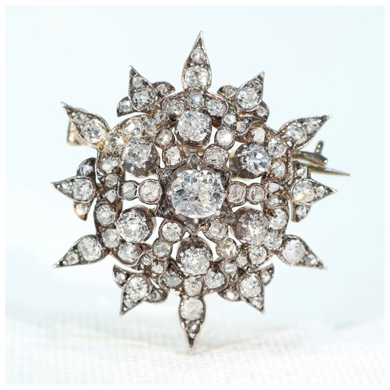 Victorian Starburst Diamond Pendant Brooch 3cttw … - image 1