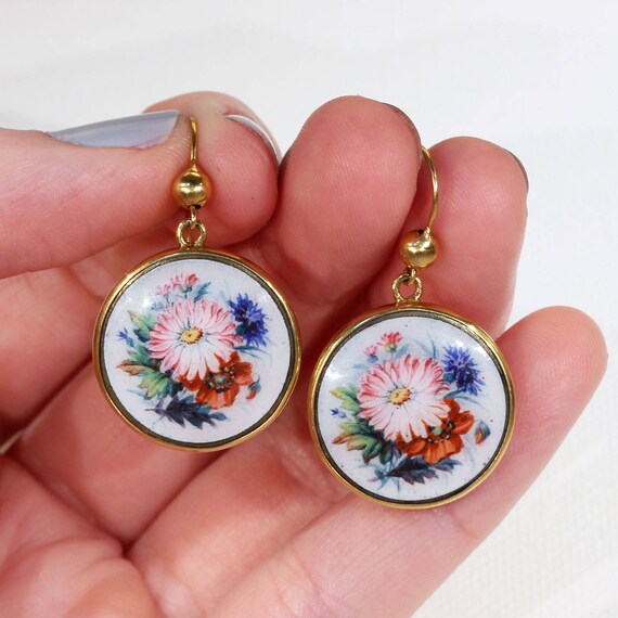 Antique Victorian Gold Enamel Flower Earrings - image 6