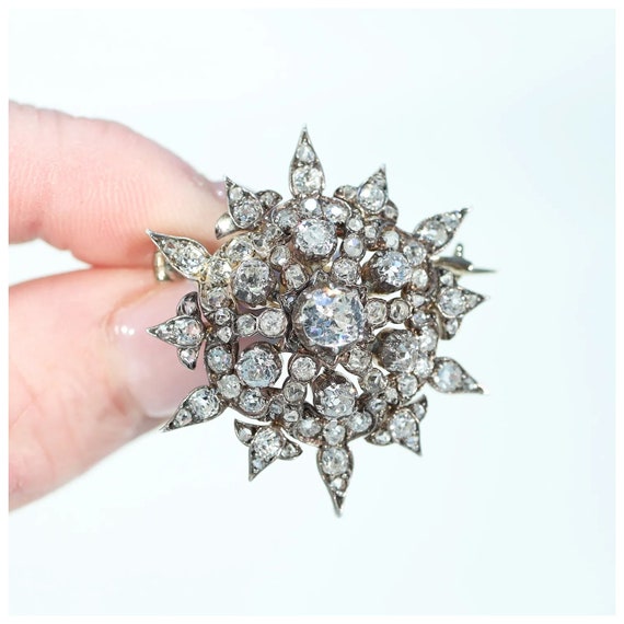 Victorian Starburst Diamond Pendant Brooch 3cttw … - image 5