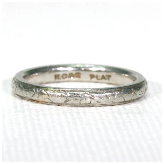 Antique Platinum Wedding Band Ring Inscribed 'Fid… - image 1