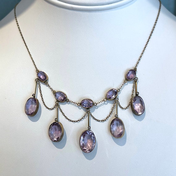 Antique Edwardian Amethyst Drop Necklace in Silve… - image 4