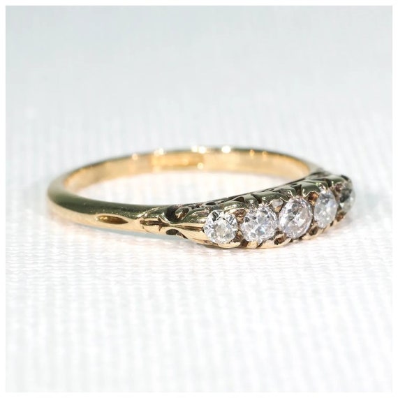 Antique Victorian 5 Diamond Ring 18k Gold Size 6.… - image 2