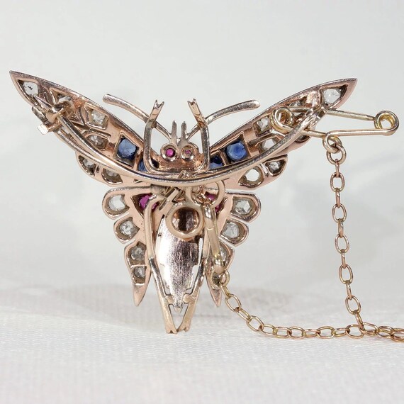 Art Deco Ruby Diamond Sapphire Pearl Brooch Pin B… - image 6