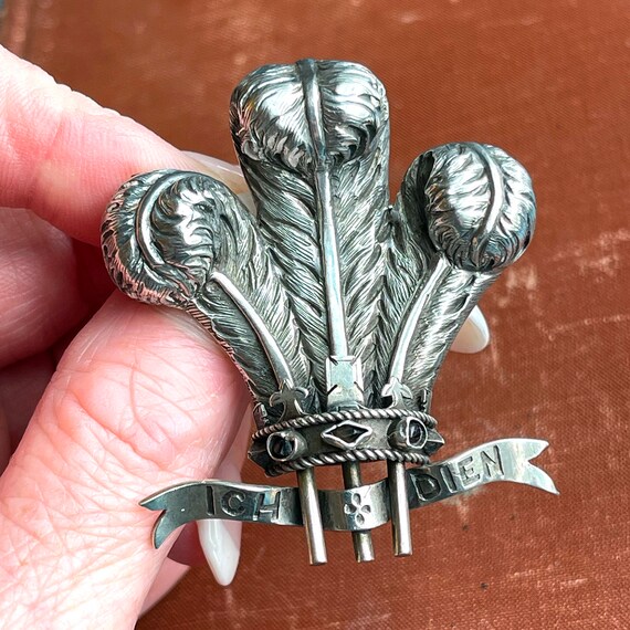 Victorian Silver Engraved Prince of Wales Brooch … - image 7