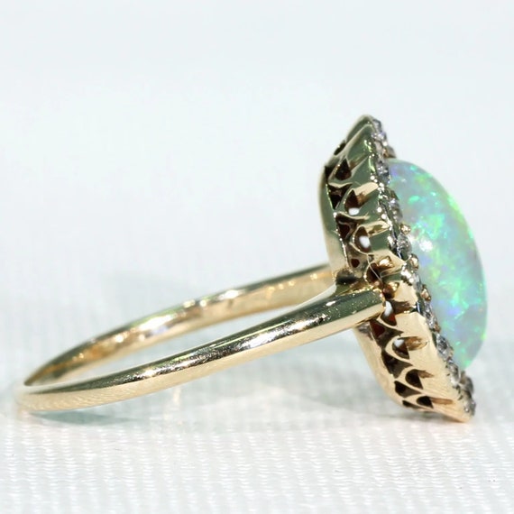 Edwardian Opal Diamond Cluster Ring 14k Gold Size… - image 3