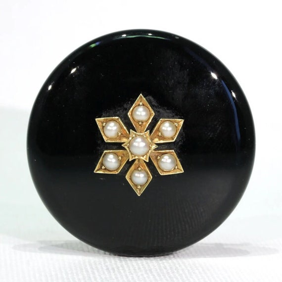 Broche Ancienne En Or 18 Carats Avec Onyx - Bijou Vintage Occasion