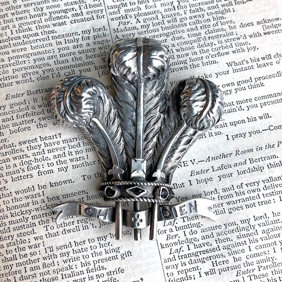 Victorian Silver Engraved Prince of Wales Brooch … - image 1