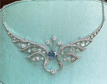 Collana di conversione con tiara di diamanti e zaffiri Belle Epoque francese 5+cttw Platino